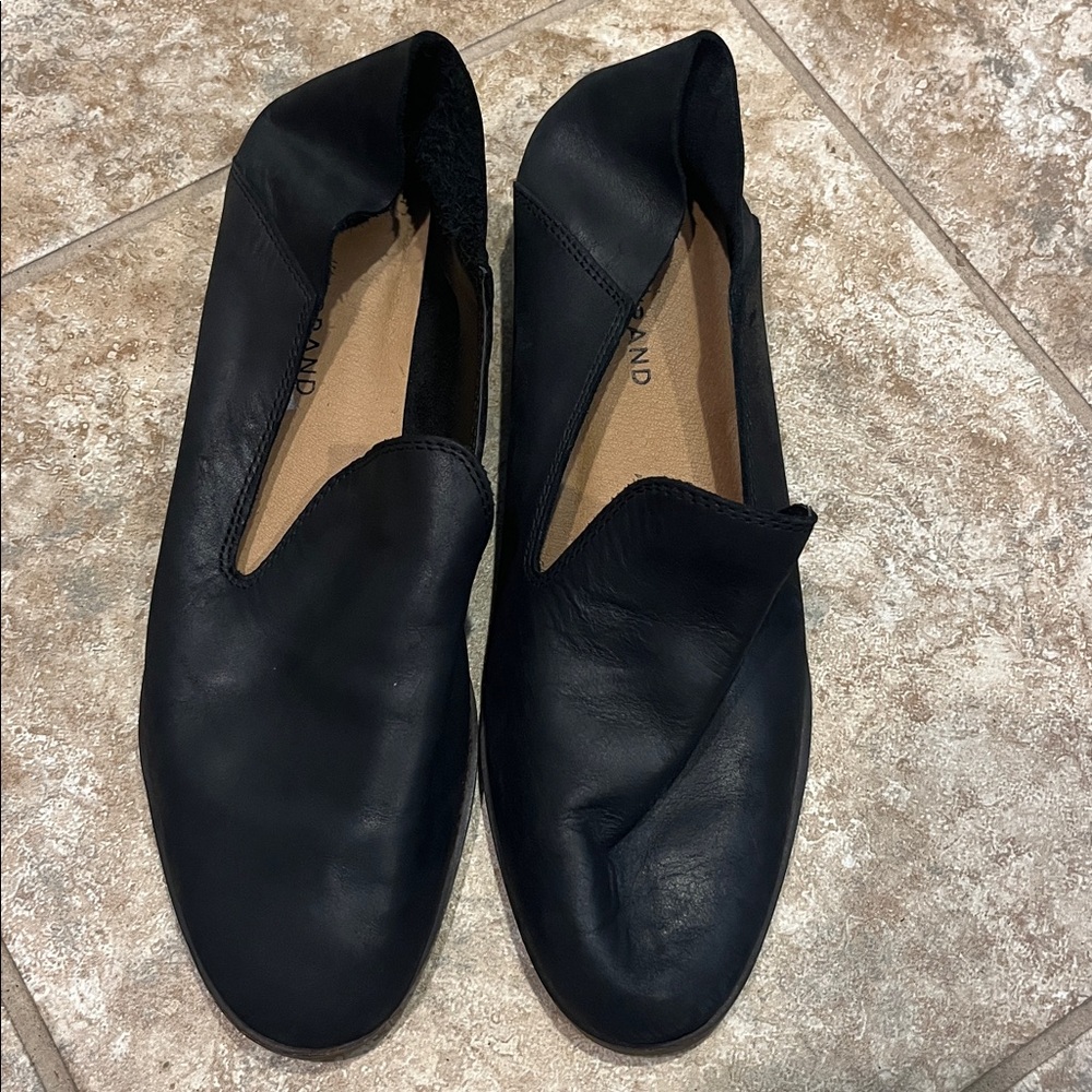 Lucky Brand Cahill Collapsible Heel Black Leather Flat Loafer Slip On Size 8.5